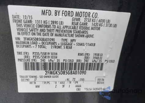 2016 Ford Flex Limited z USA, uszkodzony, nr VIN 2FMGK5D85GBA01090